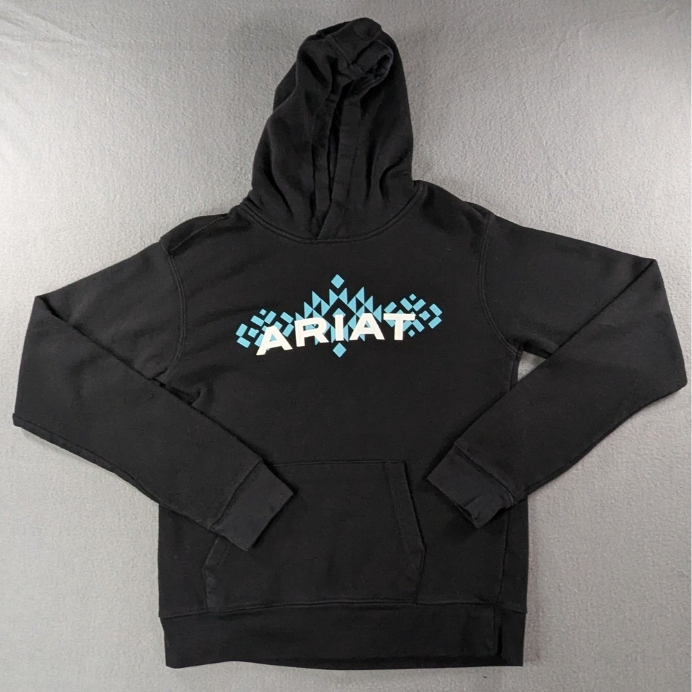 Ariat Kids Real Chest Logo Hood Pullover Sweatshirt Size XXL 16 Black 10037731